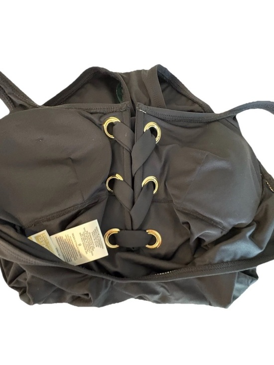 Michael Kors MM5W133 Lace Up One Piece Swimsuit Black Wide Strap Size 8 - Picture 6 of 8